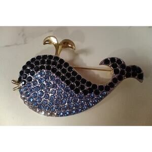 Light Blue & Navy Rhinestone Whale Brooch - NWOT